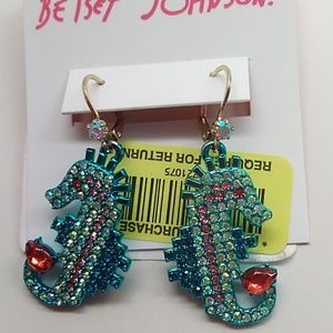Betsey Johnson New Aqua Seahorse Earrings